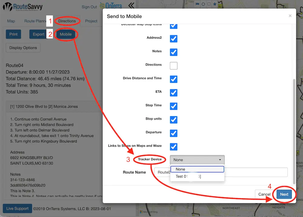 RouteSavvy Screenshot | How To Export A RouteSavvy Route | RouteSavvy.com