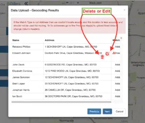 Screenshot of Geocoding Results