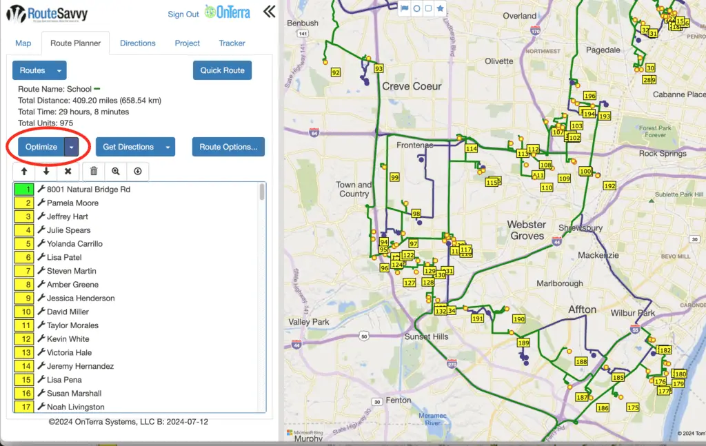 Optimize Button on Route Planner Tab